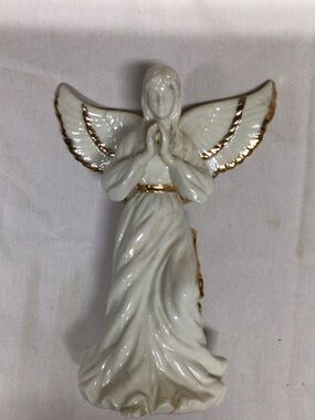 Source Unknown White and Gold Porcelain Angel Figurine